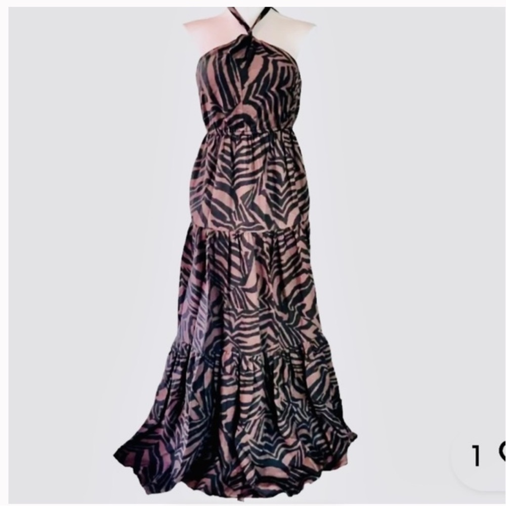 Nicole Miller New York Animal Print Halter Maxi
Dress  Black Brown